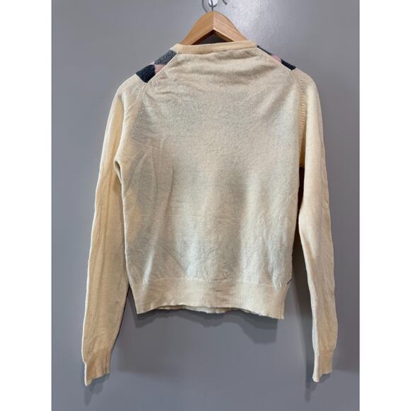 James Pringle Sweater unisex pink cream gray Argyle lux soft Wool Scotland Sz-M - Picture 2 of 7